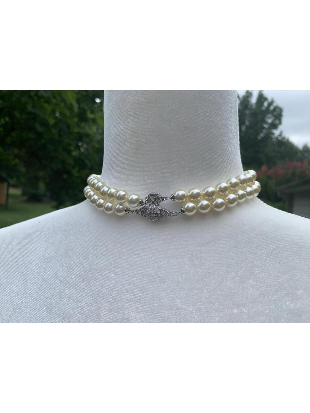 Vivienne Westwood GRAZIELLA 2 Row Rows Pearl Choker Necklace Silver New Pearl nw